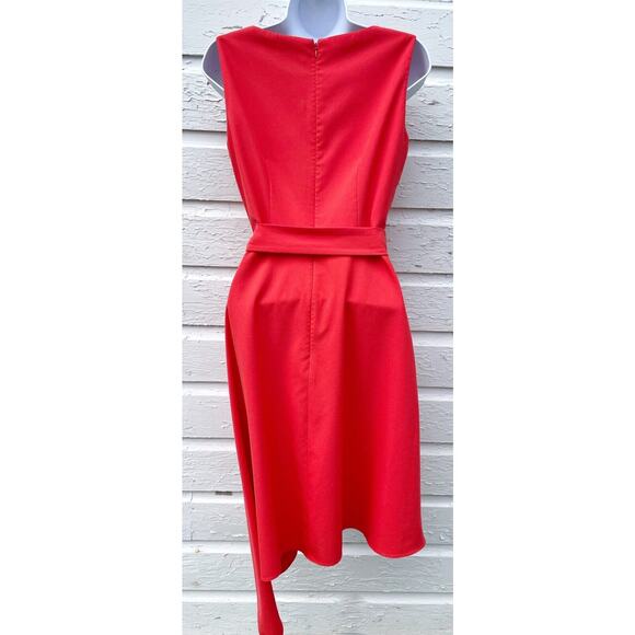 Alex Marie Dress Womens 2 Coral Orange Asymmetrical Sleeveless Tie Waist Knee - Picture 3 of 4
